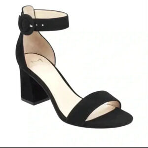 New in Box Marc Fisher Karlee Ankle Strap Heel Sandal Black Suede Sz 8​​